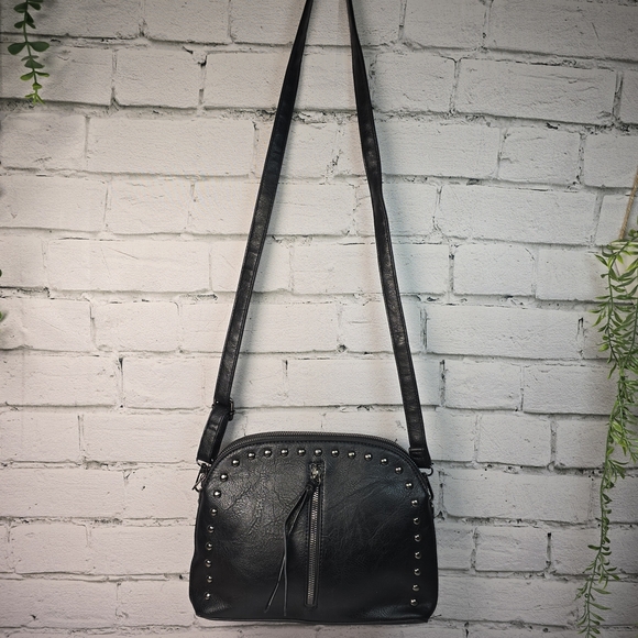 Sam And Hadley Chic Black Studded Crossbody Bag Mutiple Compartnents - Picture 2 of 11